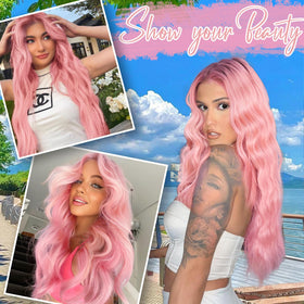 AISI HAIR Pink Wig close-up of soft synthetic fiber