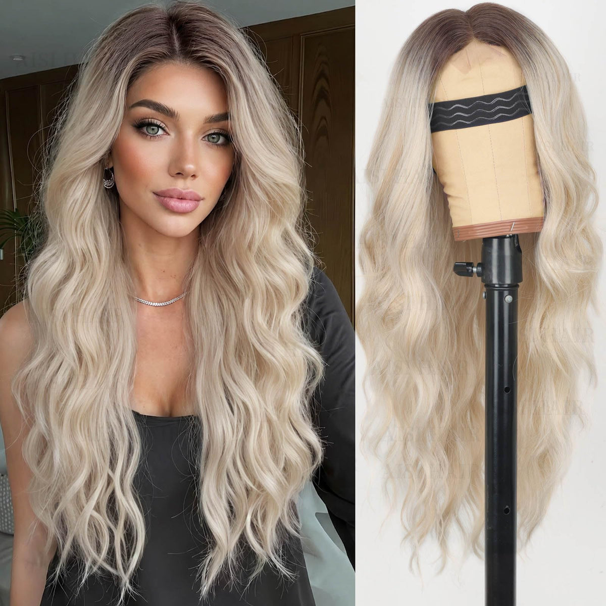 AISI HAIR Platinum Blonde Wig front view with wavy texture