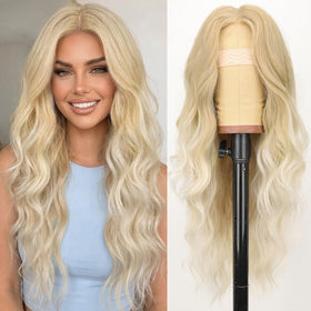 AISI HAIR Platinum Blonde Wig front view with wavy texture