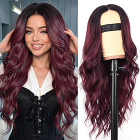 AISI HAIR Red Wig front view showcasing long wavy hair