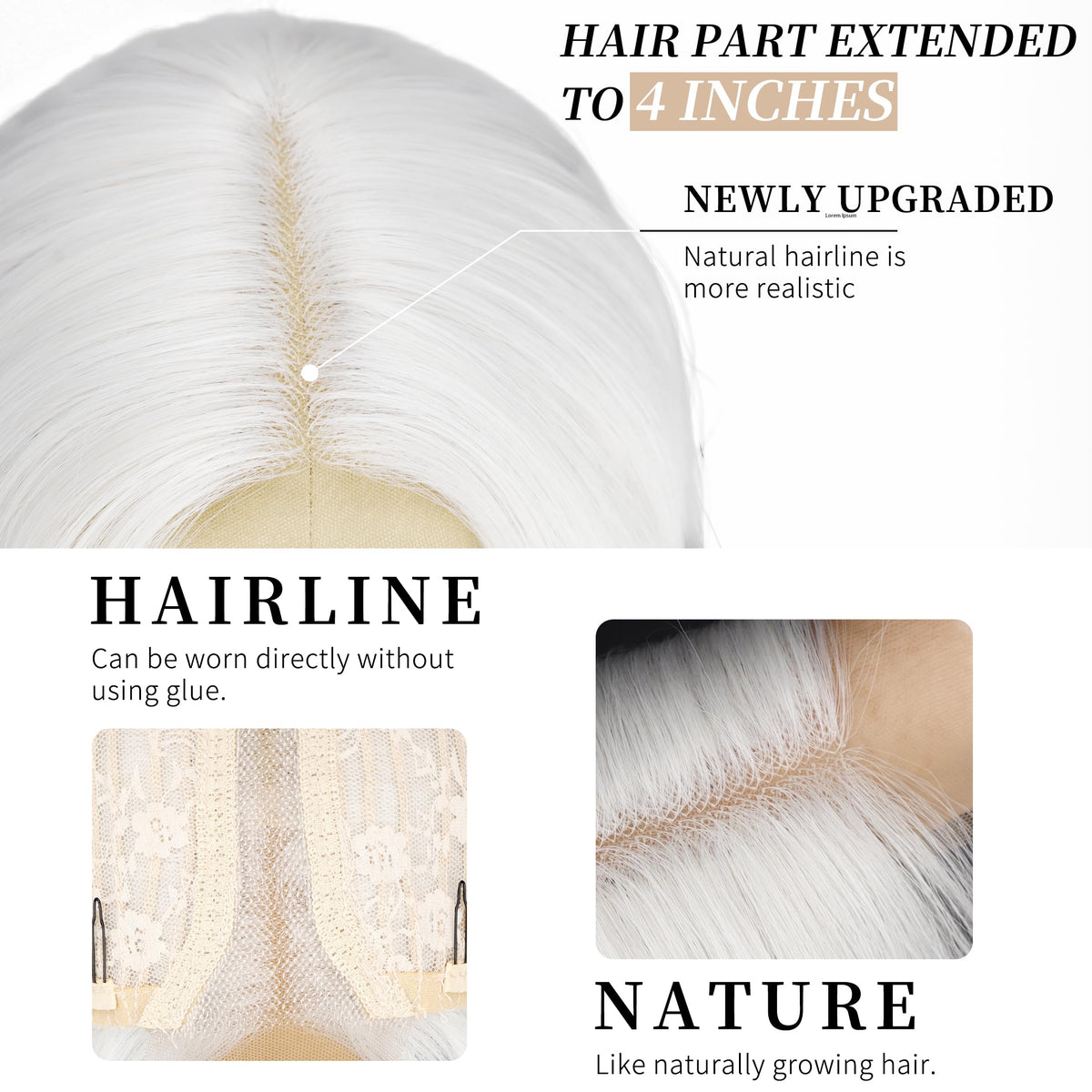 AISI HAIR White Wig back view with soft synthetic fiber