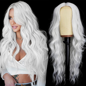 AISI HAIR White Wig front view showcasing long wavy design