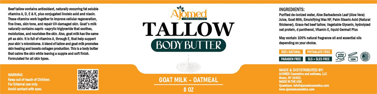 AJOMED COSMETICS Body Butter with ingredients displayed