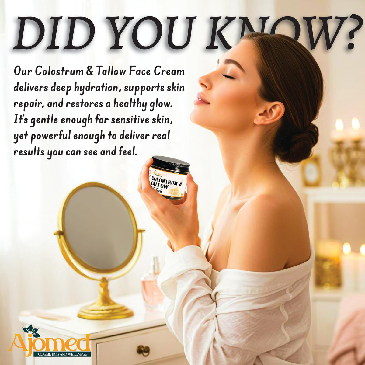 AJOMED COSMETICS Colostrum & Tallow Face Moisturizer application on skin