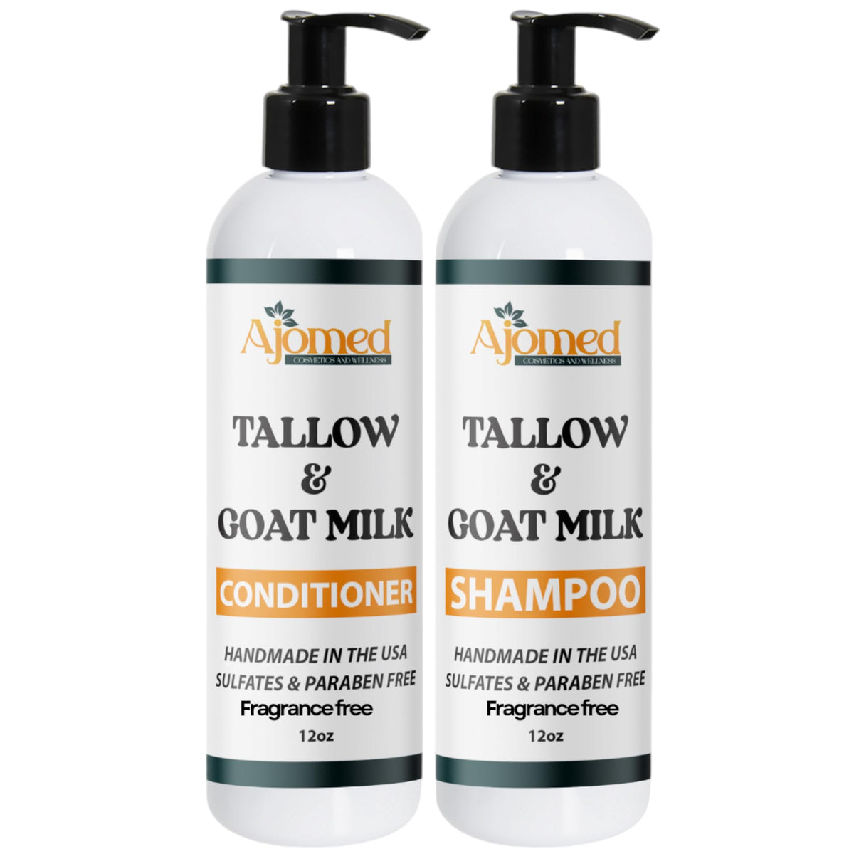 AJOMED COSMETICS Goat Milk and Tallow Shampoo and Conditioner front view
