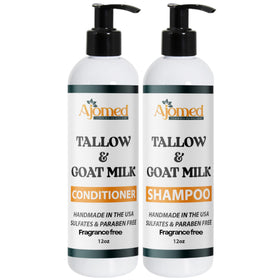 AJOMED COSMETICS Goat Milk and Tallow Shampoo and Conditioner front view