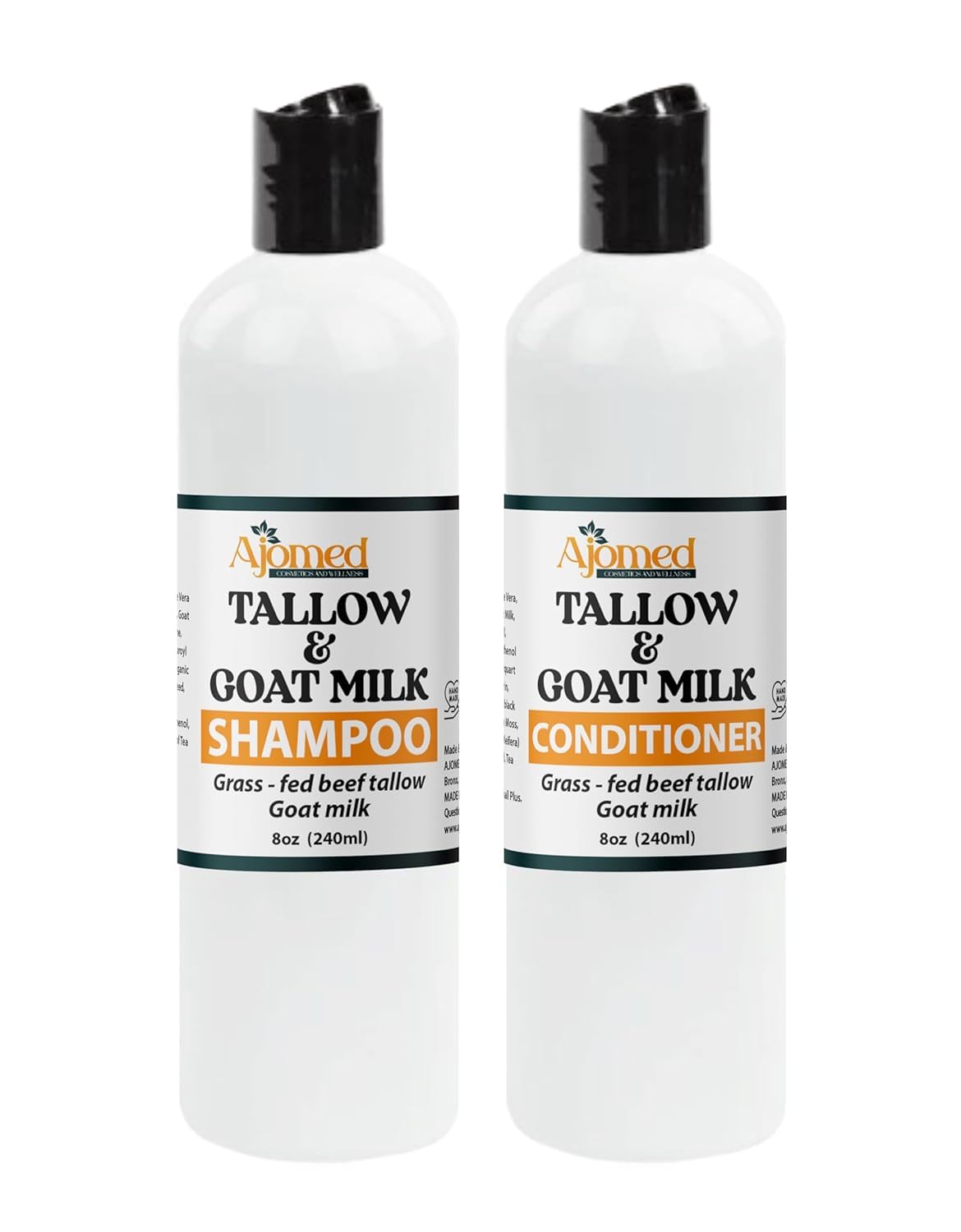AJOMED COSMETICS Tallow and Goat Milk Shampoo and Conditioner Set packaging