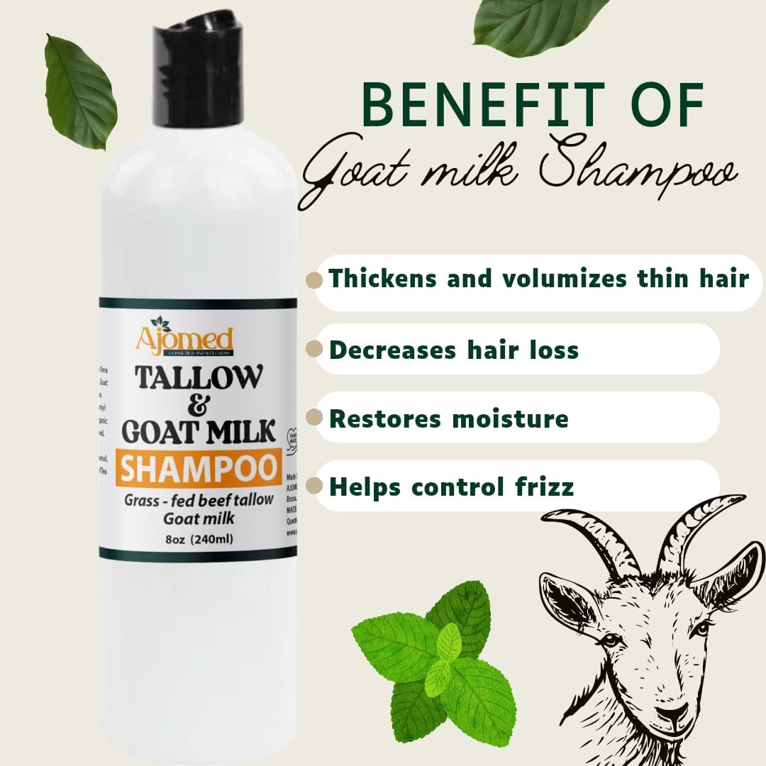 AJOMED COSMETICS Tallow and Goat Milk Shampoo bottle front view