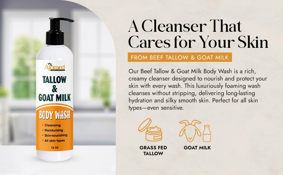 AJOMED COSMETICS Tallow & Goat Milk Body Wash bottle back view