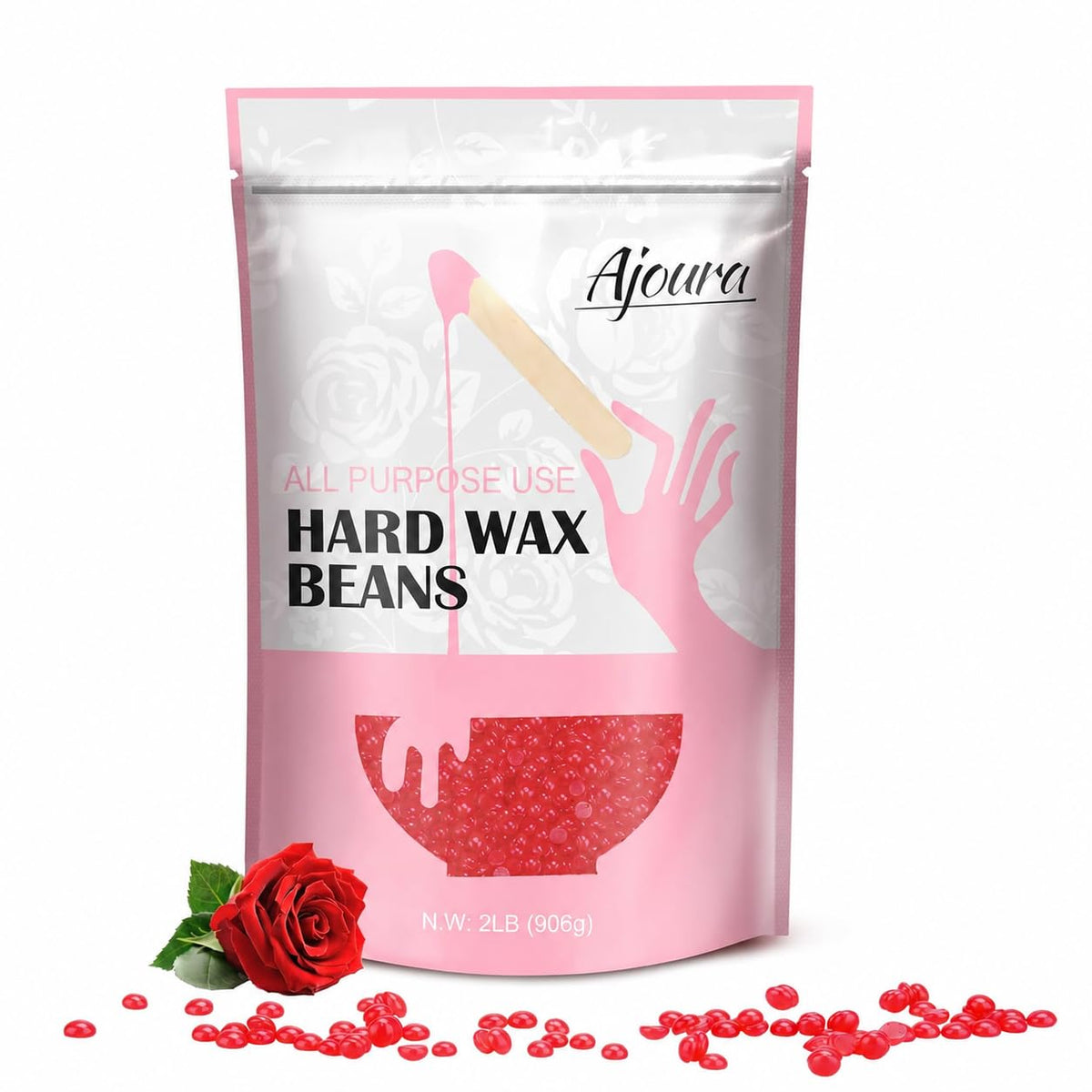 Ajoura 2 lb Hard Wax Beads front view with rose scent