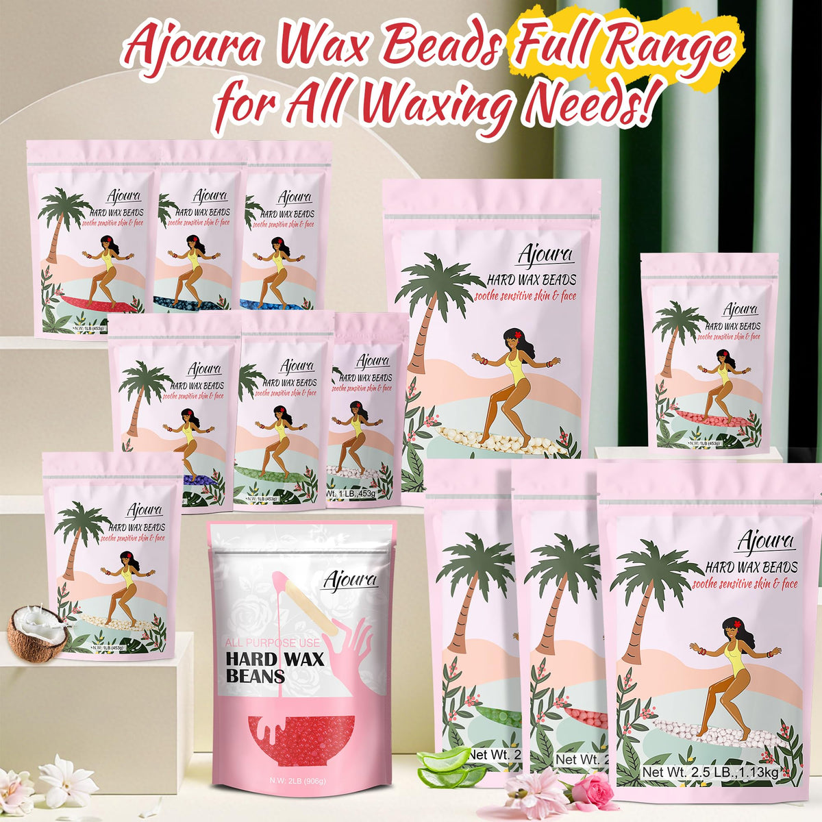 Ajoura hard wax beads used in a home waxing setup