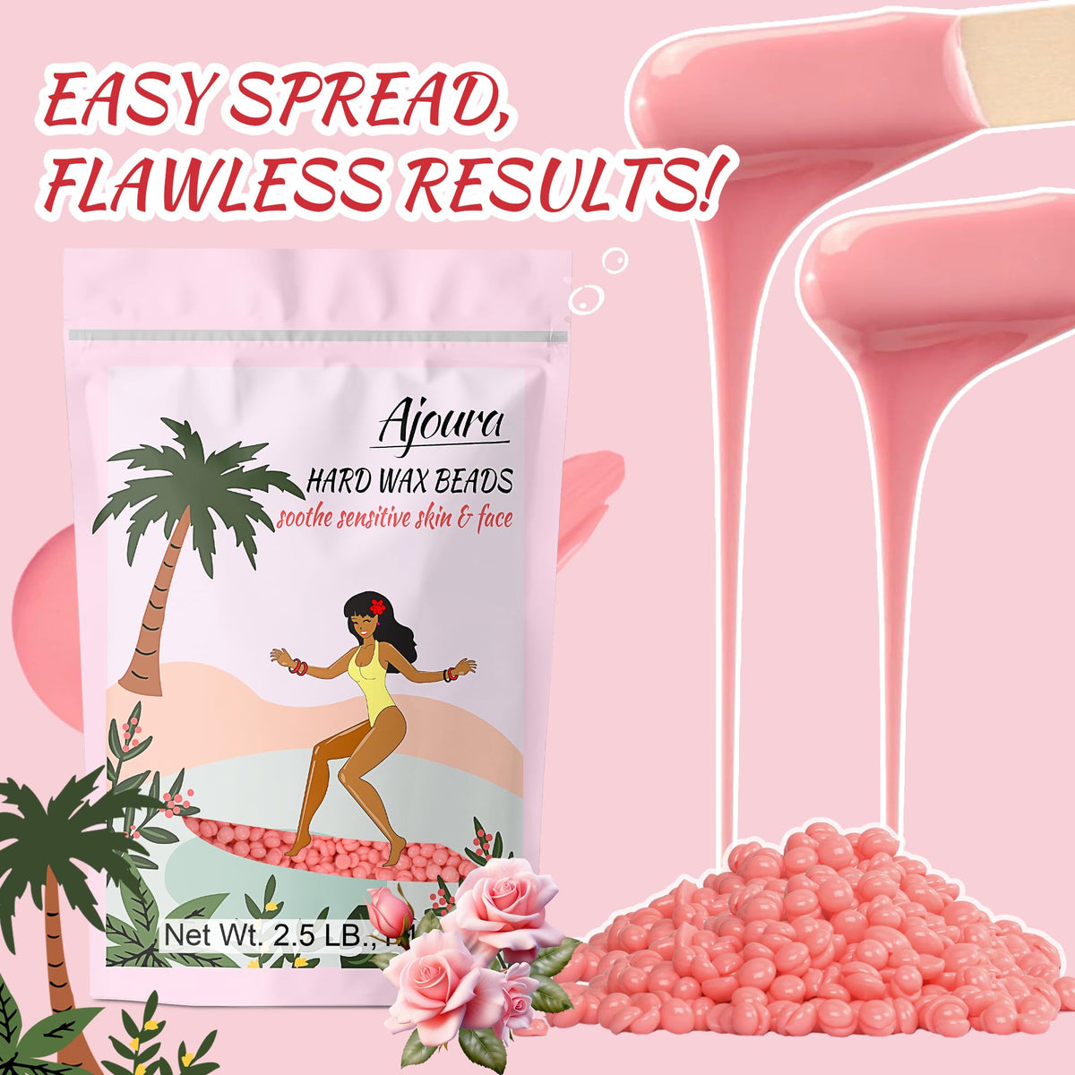 Ajoura wax beads after removal showing smooth skin