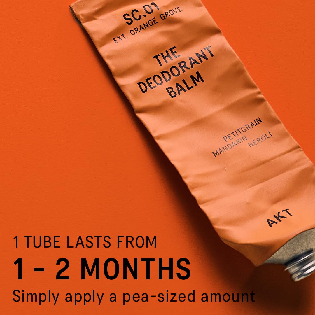AKT Deodorant Balm SC.01 Orange Grove on a bathroom shelf