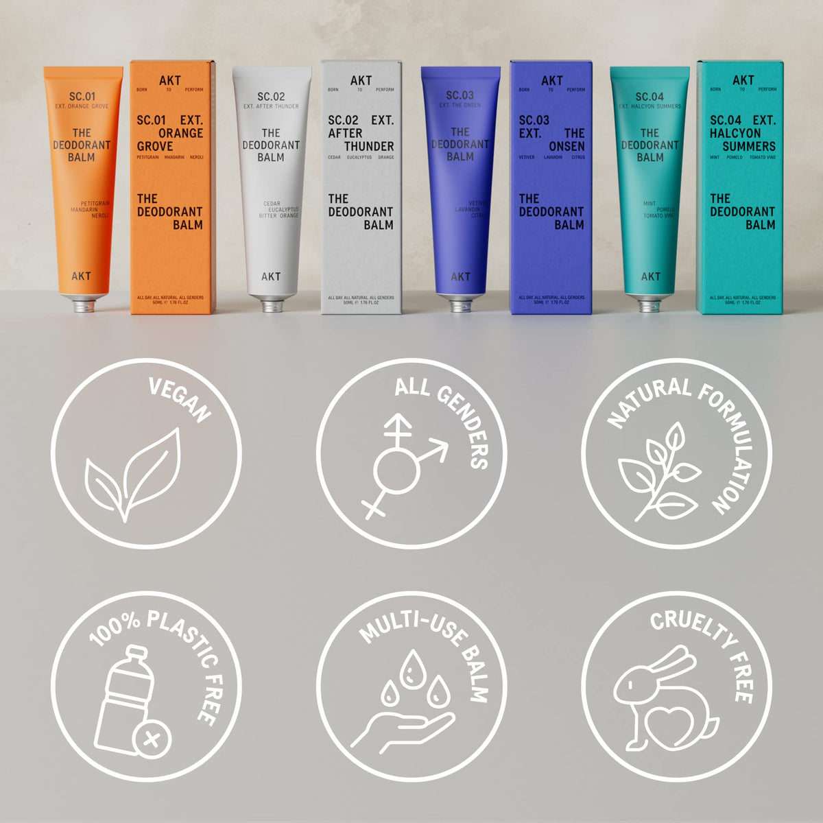 AKT Deodorant Balm SC.02 After Thunder 50mL with other personal care products