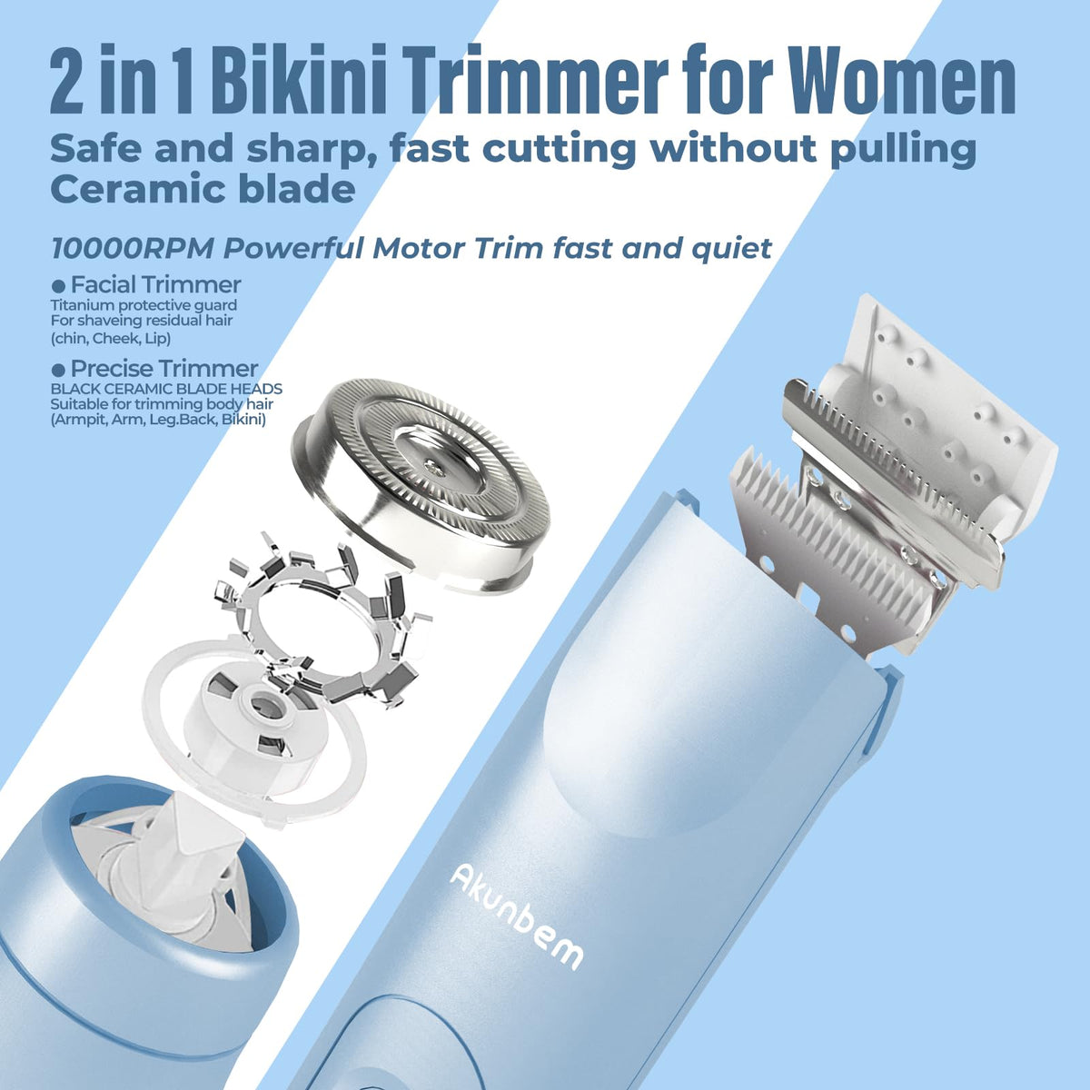 Akunbem Bikini Trimmer side view showing USB charging port