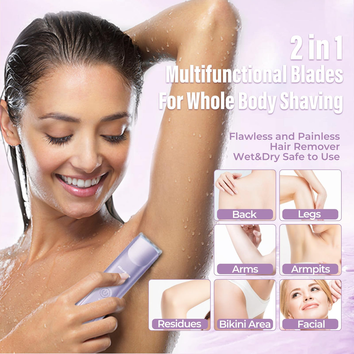 Akunbem Bikini Trimmer with accessories on a bathroom counter