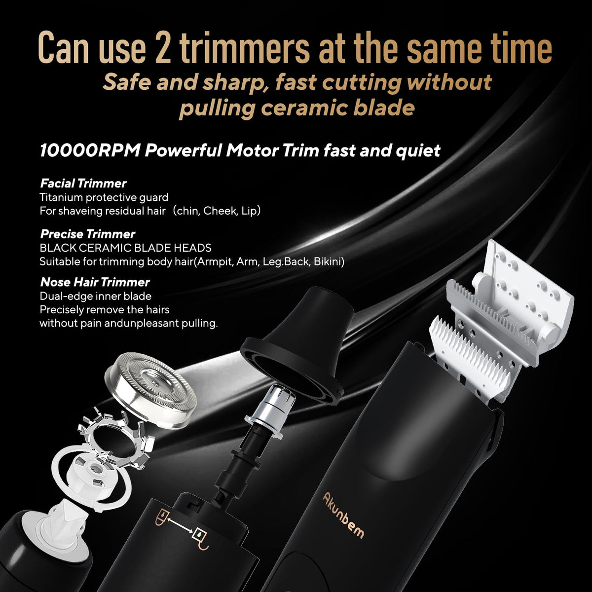Akunbem trimmer showing dual head design