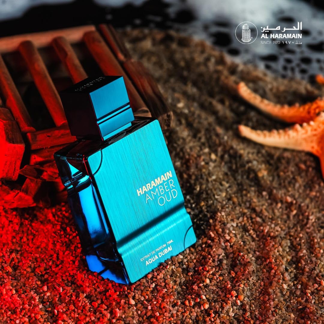 Al Haramain Amber Oud Aqua Dubai bottle with cap