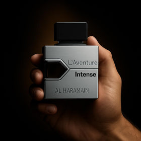 Al Haramain L'Aventure Intense Eau de Parfum bottle close-up
