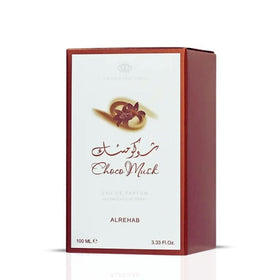 Al-Rehab Choco Musk Eau de Parfum 100ml with warm spices background