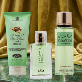 Al-Rehab Choco Musk Pistachio Gift Set packaging