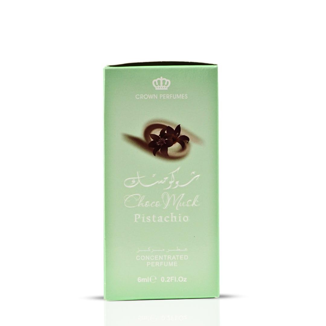 Al-Rehab Choco Musk Pistachio Perfume Oil Roll-On 6ml on a vanity