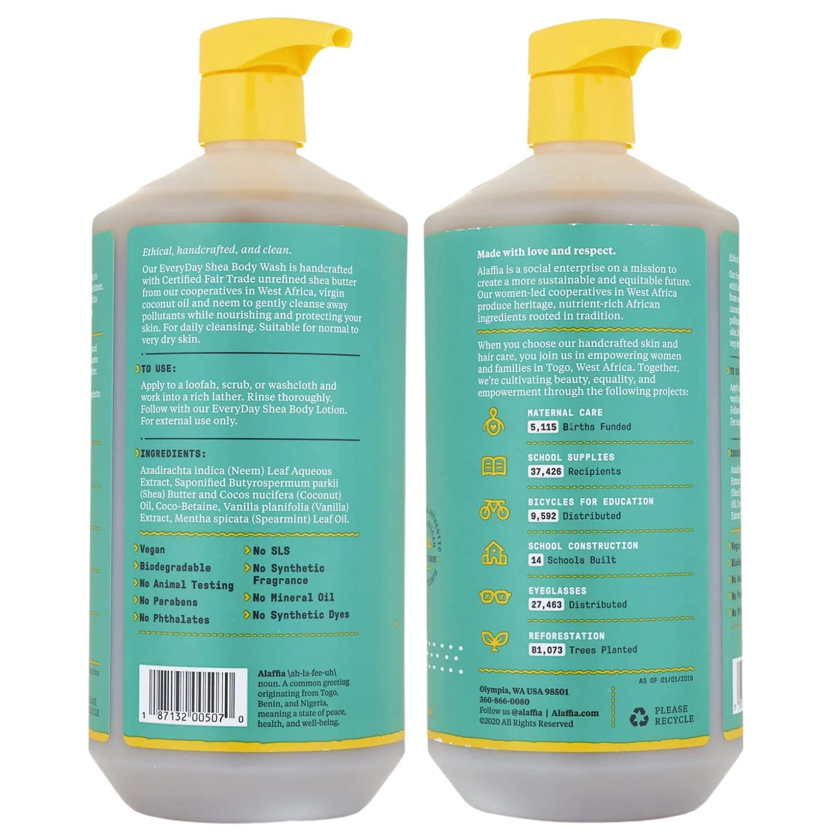 Alaffia EveryDay Shea Body Wash back label with ingredients