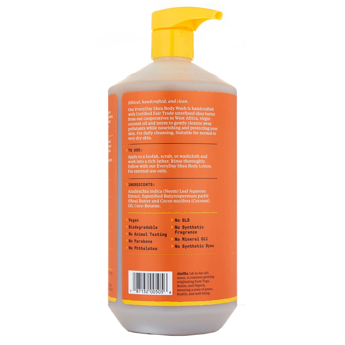Alaffia EveryDay Shea Body Wash label close-up