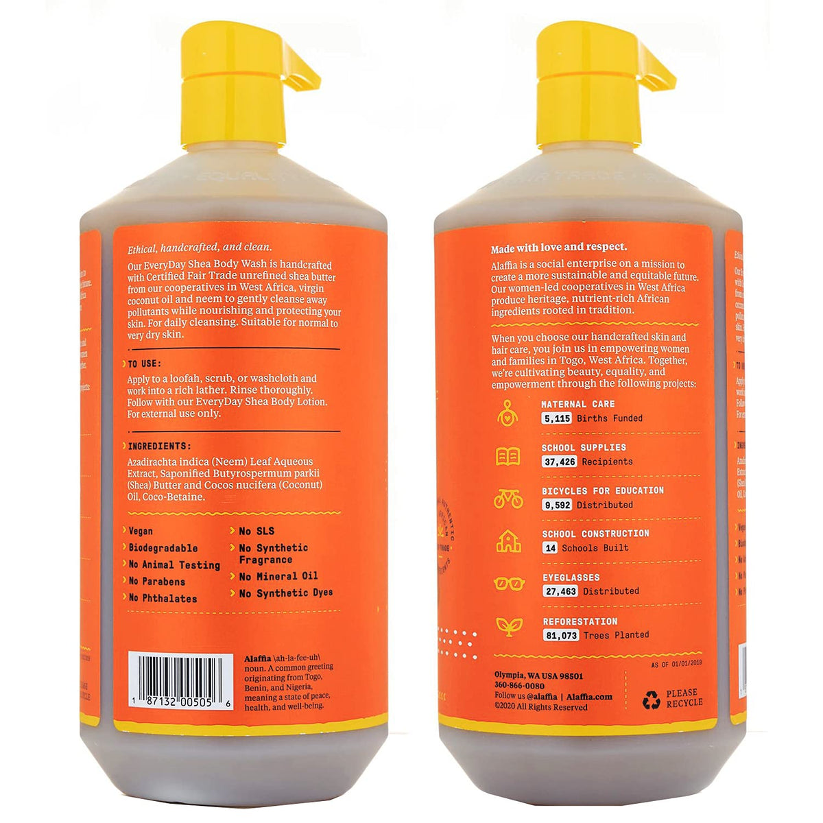 Alaffia Everyday Shea Body Wash Unscented 32 Oz back view