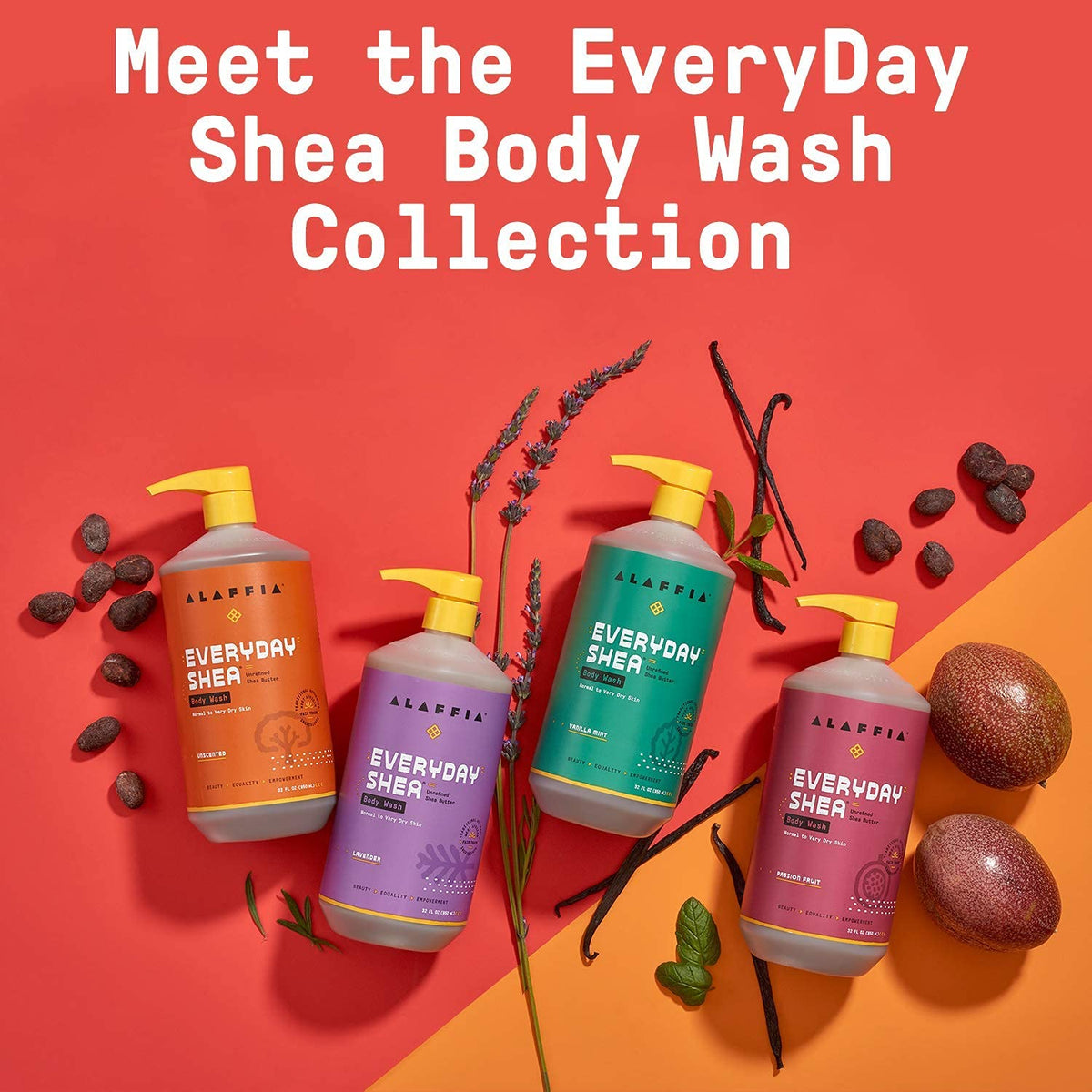 Alaffia EveryDay Shea Body Wash with lavender flowers