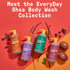 Alaffia Everyday Shea Lavender Body Wash on bathroom shelf