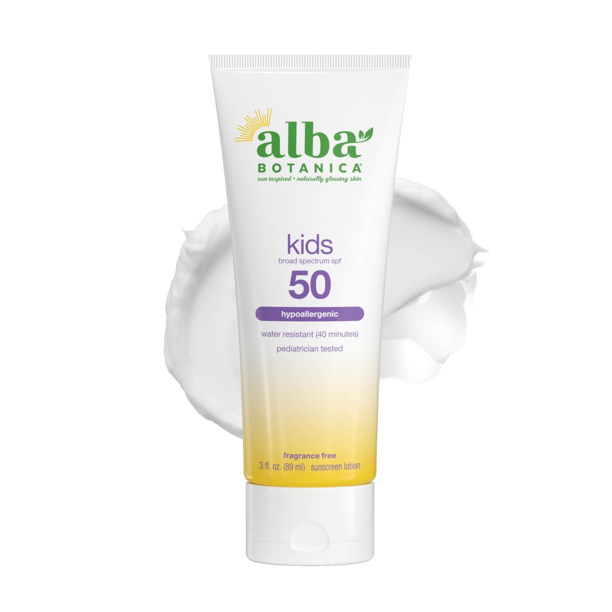Alba Botanica Kids Sunscreen Lotion SPF 50 3 fl oz tube front view