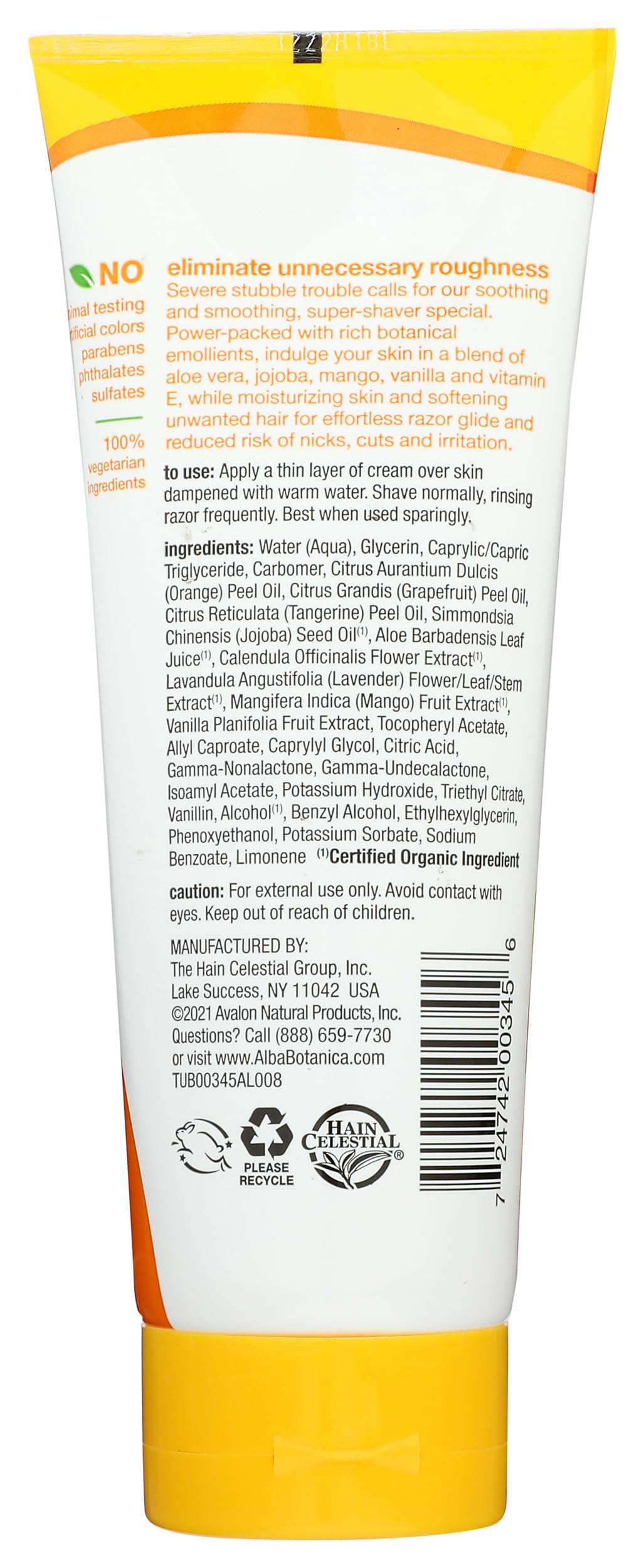 Alba Botanica Mango Vanilla Cream Shave bottle with cap