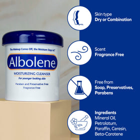Albolene Moisturizing Cleanser used by a person for makeup removal
