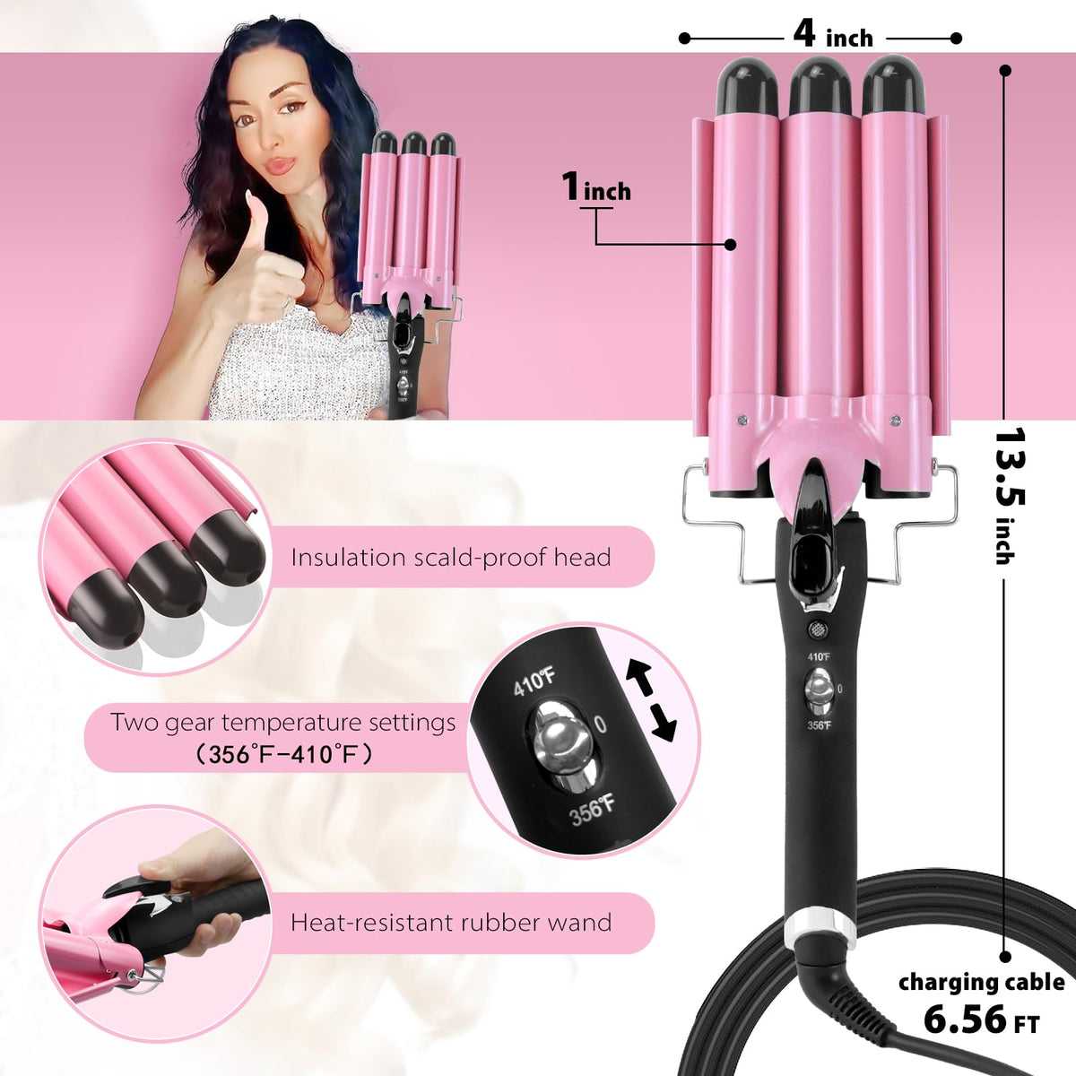 Aleath 3 Barrel Curling Iron in use on long hair