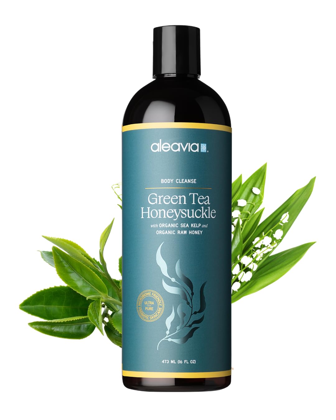 Aleavia Body Cleanse 16 Oz bottle front view with green tea honeysuckle scent