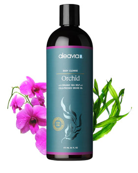 Aleavia Body Cleanse 16 Oz bottle front view with orchid design