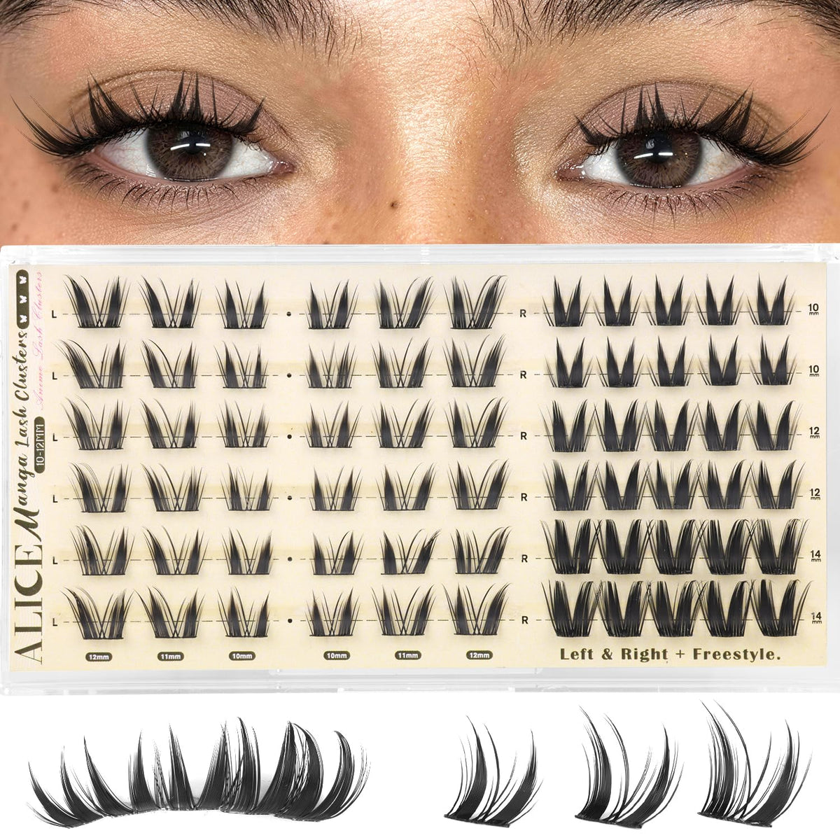 ALICE Bunny Lash Clusters front view with 10-14mm lengths