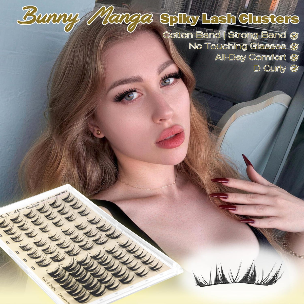 ALICE Bunny Lash Clusters in hand for size comparison