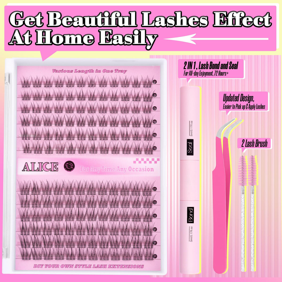 ALICE eyelash extensions kit with all components laid out