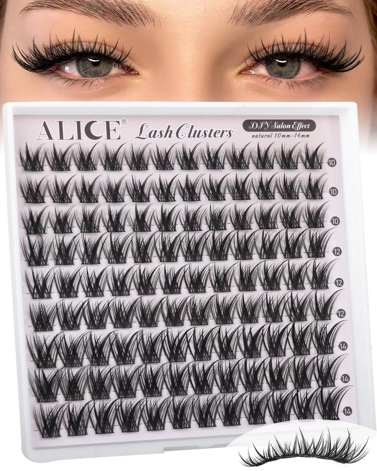 ALICE Lash Clusters 10-14mm front view in packaging