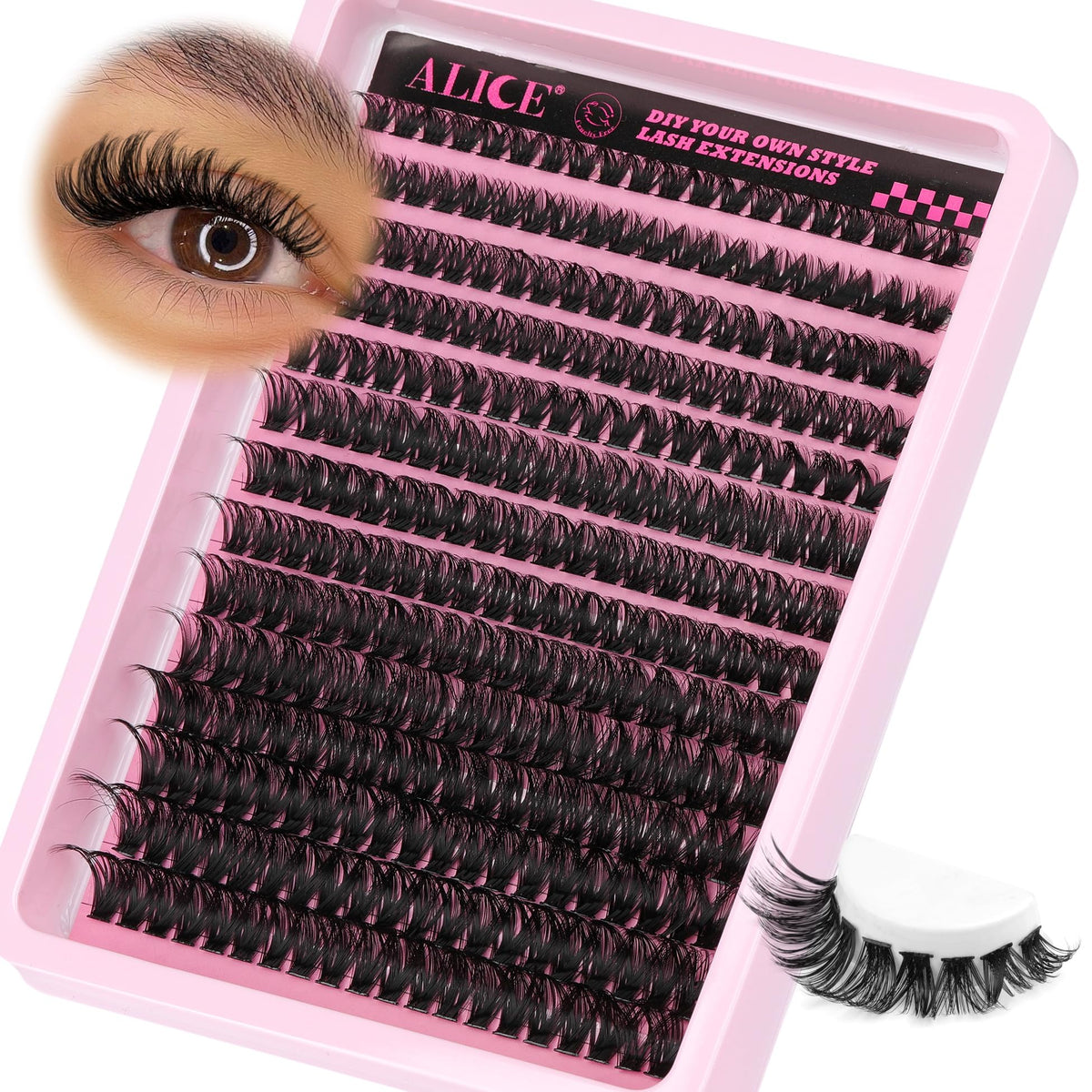 ALICE lash clusters displayed on a flat surface