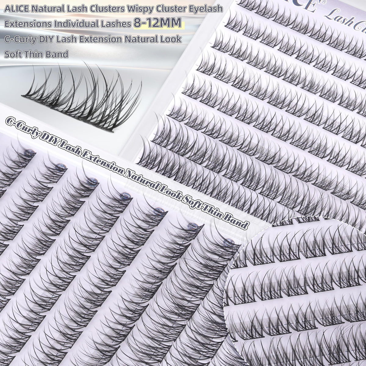 ALICE lash clusters displayed on a makeup table