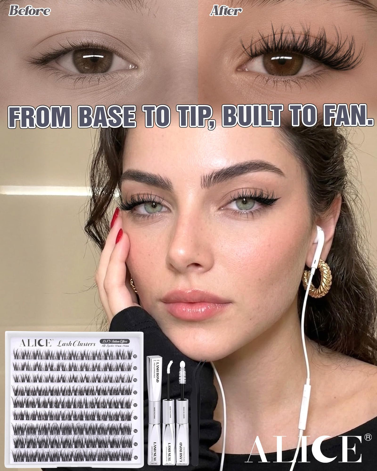 ALICE Lash Clusters Kit showing White Bond adhesive and tweezers