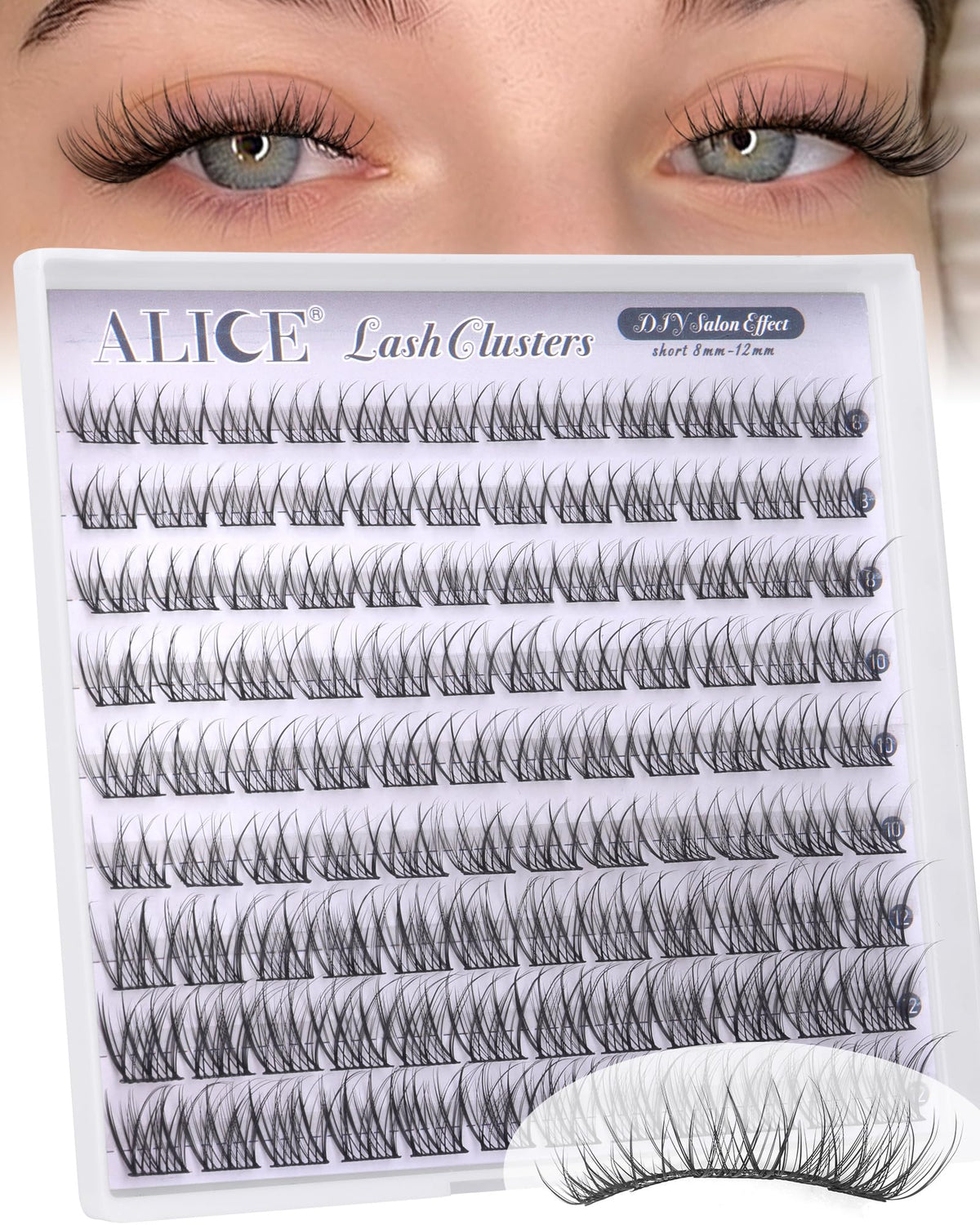 ALICE Natural Short Lash Clusters front view with packaging