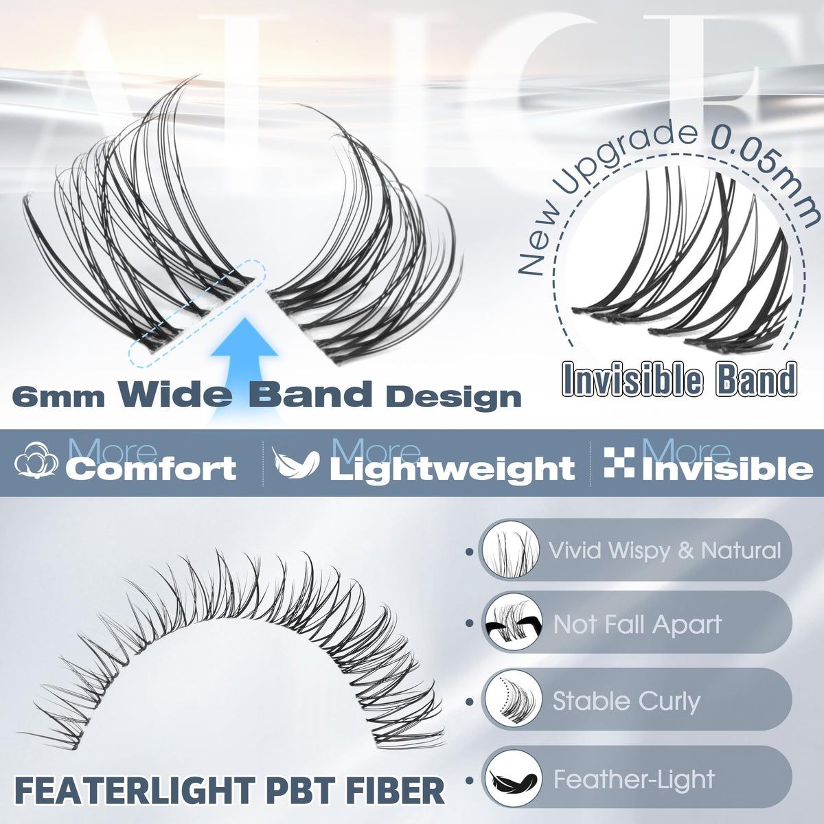 ALICE Natural Short Lash Clusters side view with invisible band