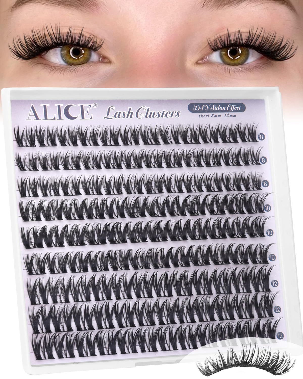 ALICE Short Lash Clusters 8-12mm front view