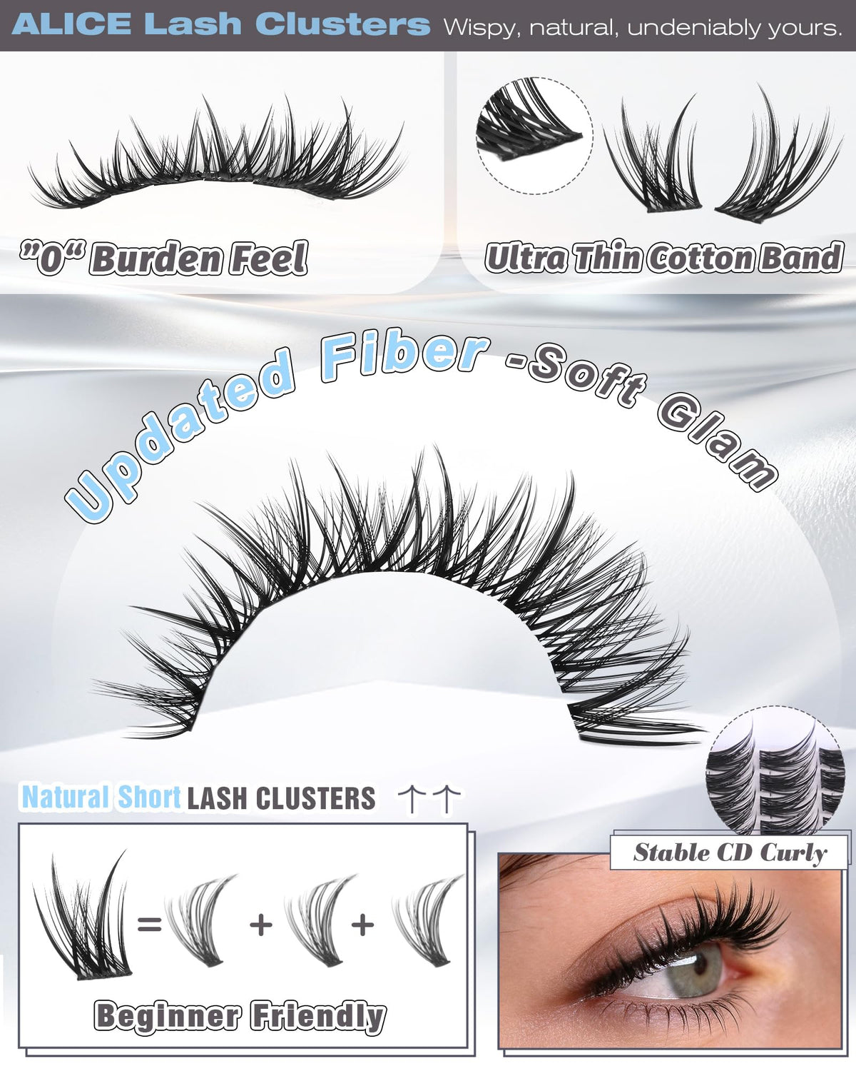 ALICE Wispy Lash Clusters Kit demonstrating application process