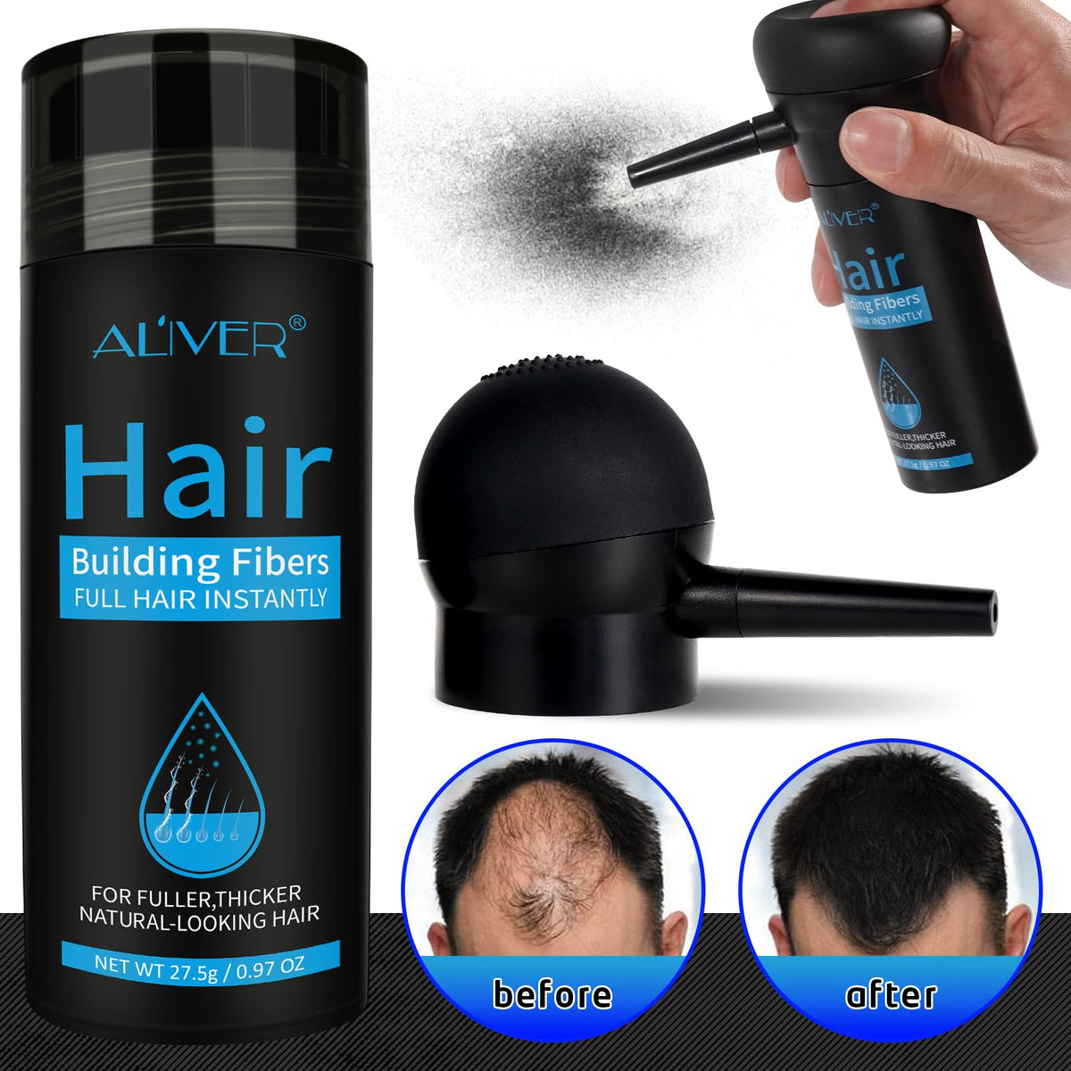 ALIVER Hair Fibers application process