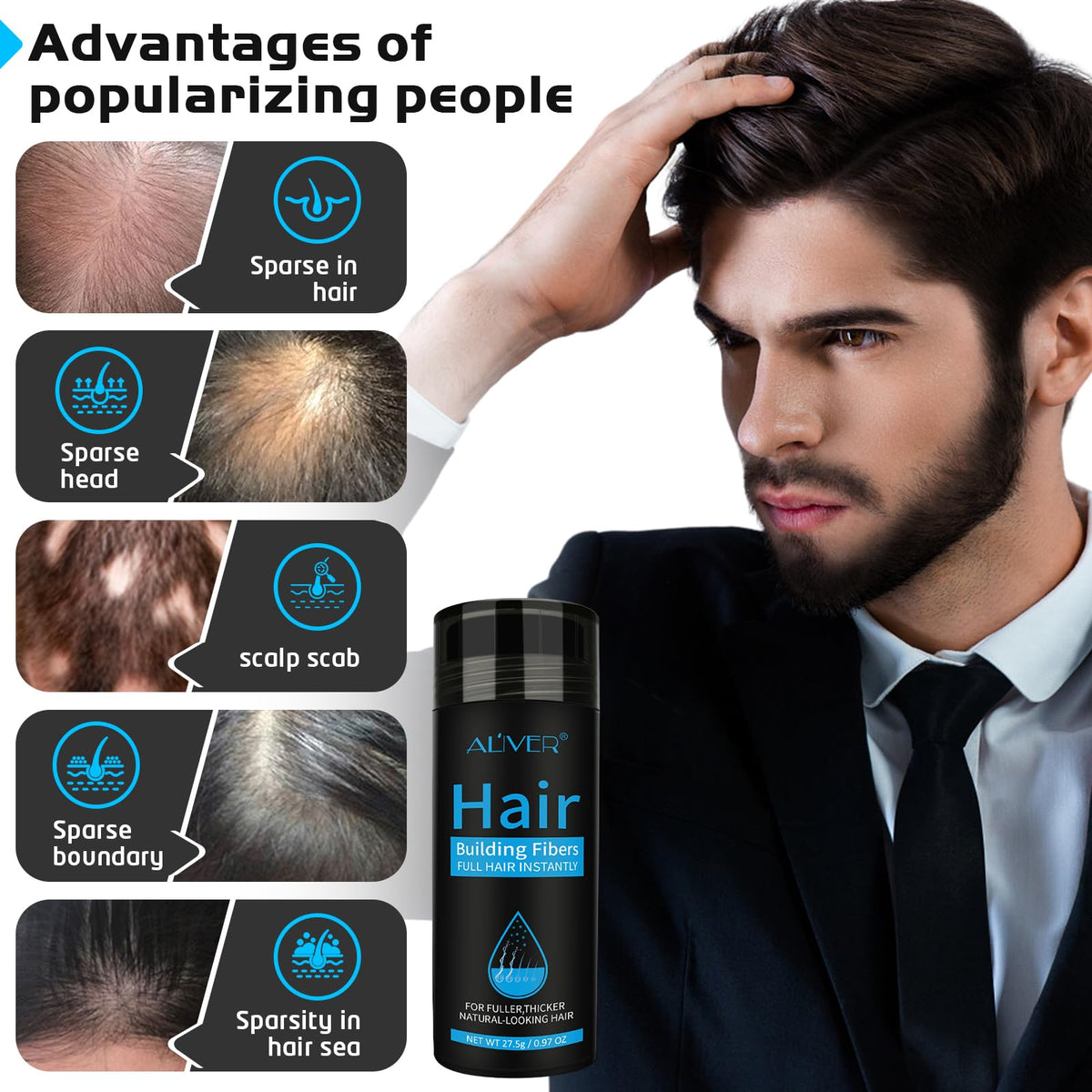 ALIVER Hair Fibers black colour close-up